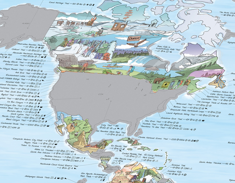 Awesome Maps Hiking Map Scratch Edition World Wall Map